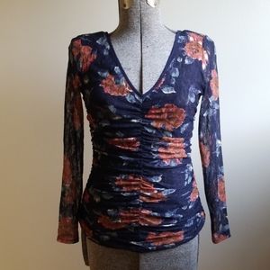 Anthropologie navy floral top